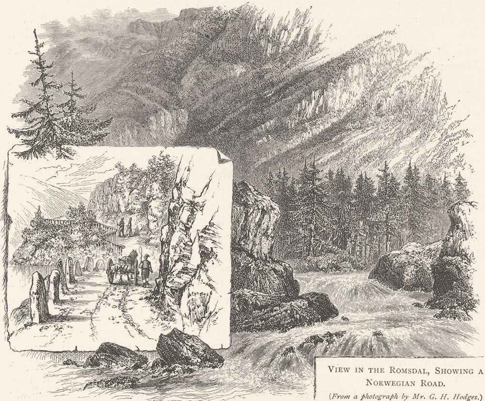 NORWAY. View in the Romsdal, showing a Norwegian road 1890 old antique print